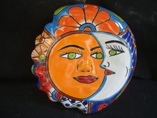 Talavera Sun and Moon Face Mexican Pottery Folk Art Hand Painted Decor 7-1/2