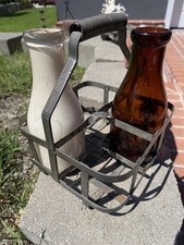 VINTAGE 4 QUART MILK BOTTLE HOLDER RACK BRASS PLATE WRIGHT & ZEIGLER CO. BOSTON picture
