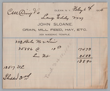 1905 Billhead John Sloane Grain, Mill, Feed - Olean, NY Ephemera picture