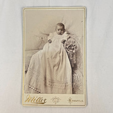 Antique Cabinet Card Baby in White on Couch Photograph Miller Portraits Studio picture