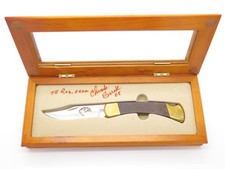 2008 Buck 110 Custom Ironwood Handle Elk Cutout Folding Hunter Knife in Case picture