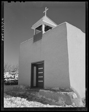 Photo:Adobe Church Snow Chapel 1930s Adobe Mission Cross Bell Tower picture