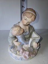 Vintage Mother Reading To a Child Blue Ceramic Music Box H2 picture