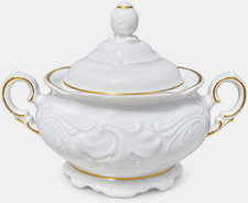 Wawel White Porcelain Covered Soup Tureen Gold Trim Embossed 8 in Small picture