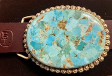 Southwestern Grande Kingman Turquoise/ Brass Buckle  w/ English Bridle Belt picture