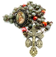 Labradorite Rosary Immaculate Heart Baby Jesus Orange Glass Beads Catholic Gift picture