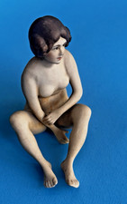 Antique Wallendorf German Porcelain Nude Bathing Beauty Doll Figurine Braid Hair picture