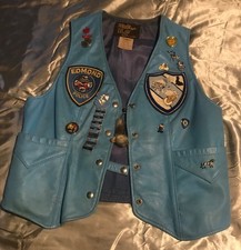 Vintage Blue Knights LEMC Oklahoma II Wolff Leather Vest Size 10 Pins Patches picture