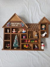 Vintage 1979 Enesco Handcrafted Wooden Christmas House Figurine Shelf  8 x 10 In picture