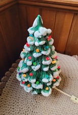 Vintage Holland Mold Ceramic Flocked Christmas Tree With lights and base 12