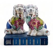 Pair, Porcelain Reproduction Staffordshire Dogs.Hand Painted.Tobacco Leaf-6”H picture