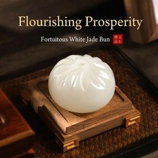 Hand Carved Authentic Jade Bao Steamed Bun Fine Art Lucky Dumpling Dim Sum Gift picture