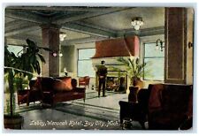 1910 Lobby Wenonah Hotel & Restaurant Guests View Bay City Michigan MI Postcard picture