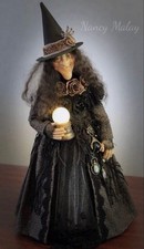 OOAK Handmade Paperclay Witch Art Doll Vintage Clothing Halloween Nancy Malay picture