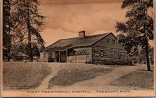 Prescott AZ First Territorial Capitol Log Cabin Albertype Postcard c1900s picture