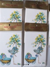 NOS 17 Unopened Vintage Delgado Baby Thank You Cards Pack - Stork & Pram picture