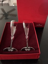 Baccarat Crystal Champagne Flutes Set France Clear Crystal Box Vintage Don RARE picture