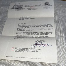 Antique Letter from Ice Skating Champ U. S. Grant Hotel Letterhead San Diego CA picture