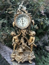 Ornate Antique Rococo New Haven Mantel Clock with Figural Cherubs & Dolphin Old picture