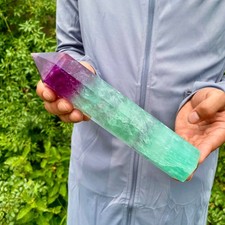 1.7LB  Natural rainbow fluorite obelisk quartz crystal wand point Gem Healing picture