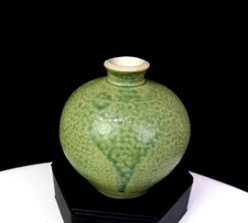 Studio Art Pottery Green Drip Glaze Mottled Vintage 3 1/8