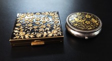Vintage Mid-Century Volupte Damascene Compact Mirror & Pill Box picture