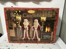 Pair Of Kirkland Costco Signature Christmas Santa Claus Candle Holders & Box 13