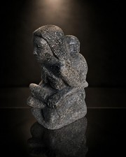 VTG Inuit Style Soapstone Mother & Child Amauti Carving 5.5