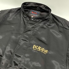 VNTG 90’s Excalibur Las Vegas Casino Satin Black Bomber Jacket USA Made 2XL picture