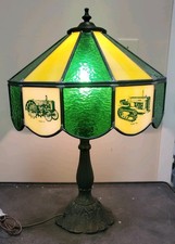 Vintage 1970’s John Deere Tractor Tiffany Style Stained Glass Table Lamp RARE picture