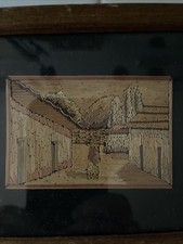 Vintage Mexican Popotillo Straw Art Old Mexico Village Mountains In Background picture