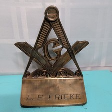 Vintage Brass Tone Bookend Masonic Freemason  Compass Square Decor 6