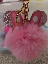 Cute Minnie Pom Pom Keychain (Baby Pink) picture