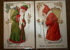 Lot of 2~Tuck Green & Red Robe Old World Santa Claus~Christmas Postcards~s494 picture