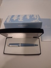 Wedgwood Jasperware Pen Pale Blue White Accent Leaf Motif Luxury Gift w/ Box picture