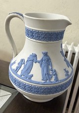 Vintage Wedgwood Greek Reverse Blue On White Jasperware Etruscan Pitcher picture