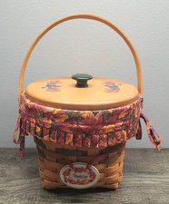 Longaberger 1996 Autumn Maple Leaf Basket w Lid Liner Divider Protector & Tie On picture