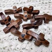 20pcs Walnut Wood Thumb Crosses Wooden Handheld Church Easter Christmas Decor picture