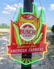 BUSCH LIGHT BREWED FOR AMERICAN FARMERS CORN COB CAN LIGHTED BEER SIGN FARM BAR picture