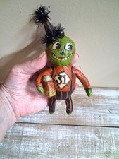 Handmade Primitive Spun Cotton Goblin Halloween Ornament OOAK Folk Art... picture