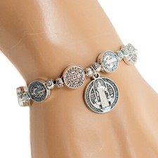 Saint St Benedict Medal Silver Rosary Bracelet Pulsera De Plateado De San Benito picture