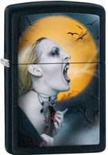 Zippo Screaming Vampiress Vampire Orange Moon Black Matte Lighter 28435 L@@K NEW picture