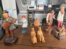 Vintage Hand-Carved Wood Folk Art Figures Lot of 8 – ANRI, Quebec & Italy picture