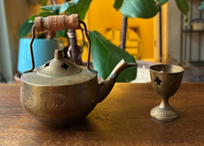 Vintage Miniature Brass Teapot Incense Burner and Goblet Set Made in India Boho picture