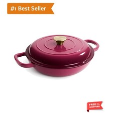 Vintage Style 3 Quart Enameled Cast Iron Braiser, Non Stick Enameled Cast Iro... picture