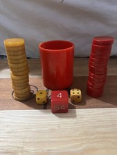 Vtg Beautiful Bakelite Cherry 🍒 Swirl Butterscotch Chip, Cup, Dice Set picture