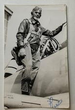 Lewis Starno Signed Vintage WWII Military Pilot Photo Cockpit Aviation Autograph picture