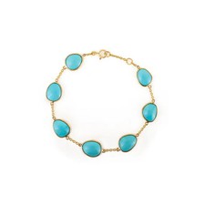 Dainty Bezel Set Sleeping Turquoise Station Bracelet In 14K Yellow Gold Over 7