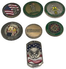 LOT OF 6 DIFFERENT MILITARY RELATED CHALLENGE COINS And Pendant picture