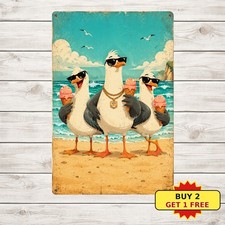 Seagull Coastal Room Bedroom Ocean Theme Metal Tin Sign Decor picture